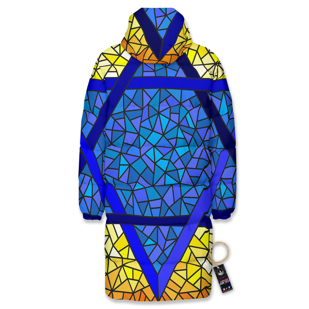 Star of David Stained Glass Print Long Down Jacket-grizzshop