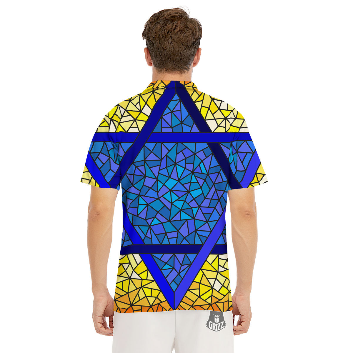 Star of David Stained Glass Print Men's Golf Shirts-grizzshop