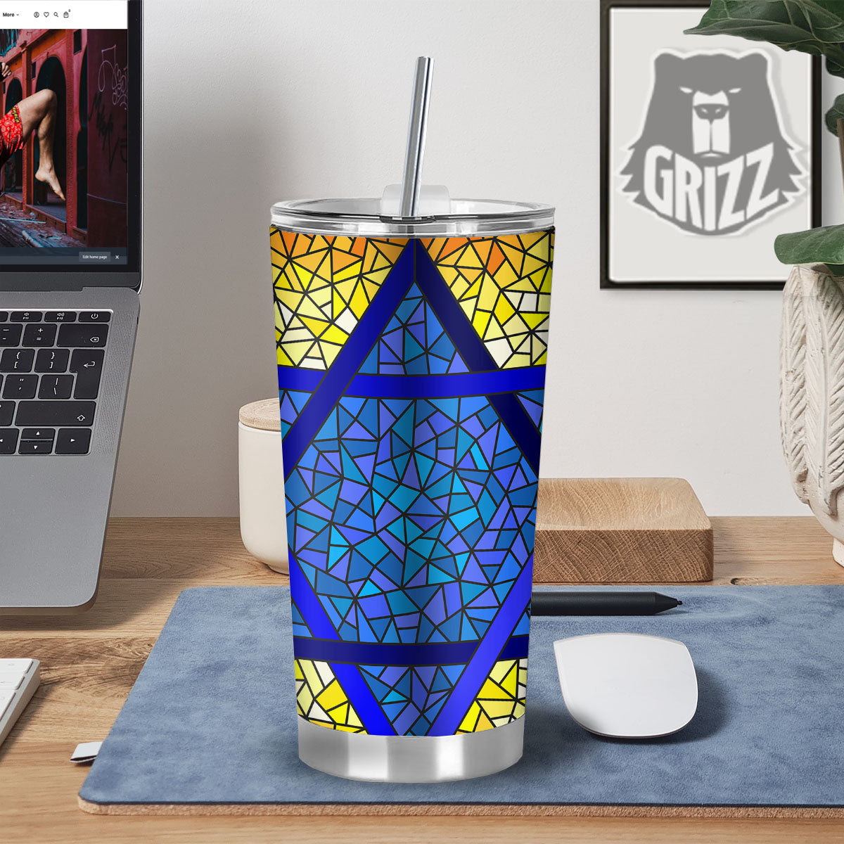 Star of David Stained Glass Print Tumbler-grizzshop