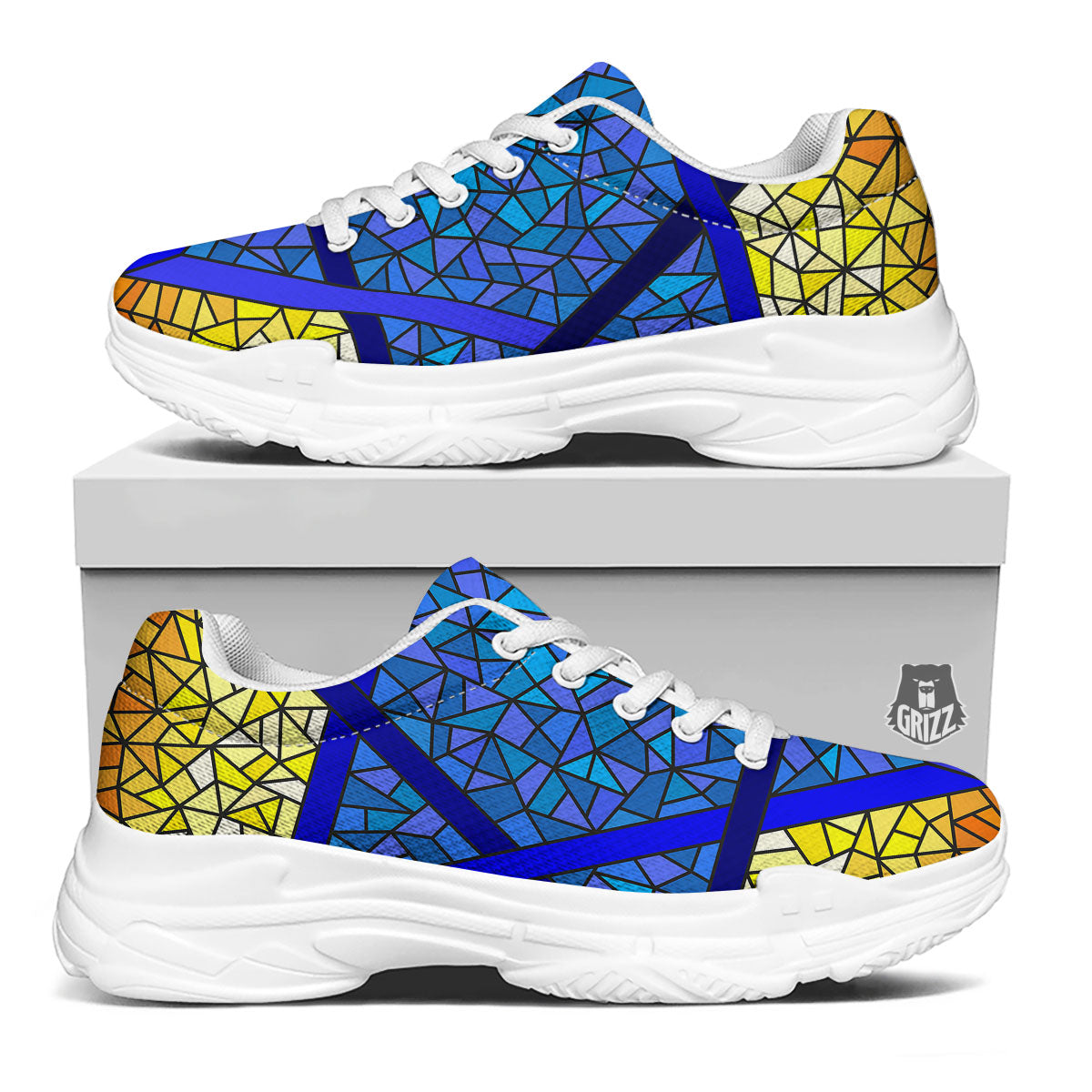 Star of David Stained Glass Print White Chunky Shoes-grizzshop