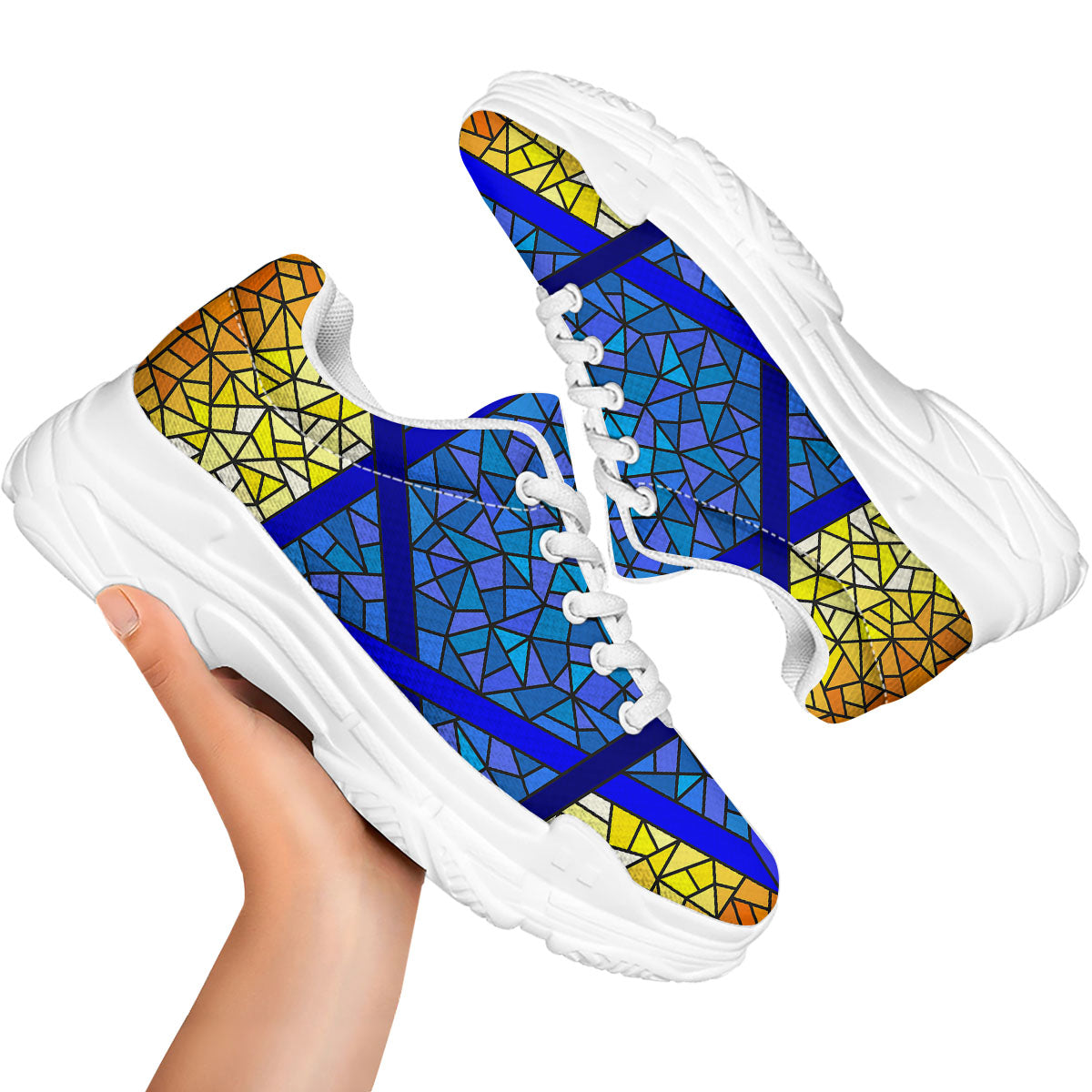 Star of David Stained Glass Print White Chunky Shoes-grizzshop