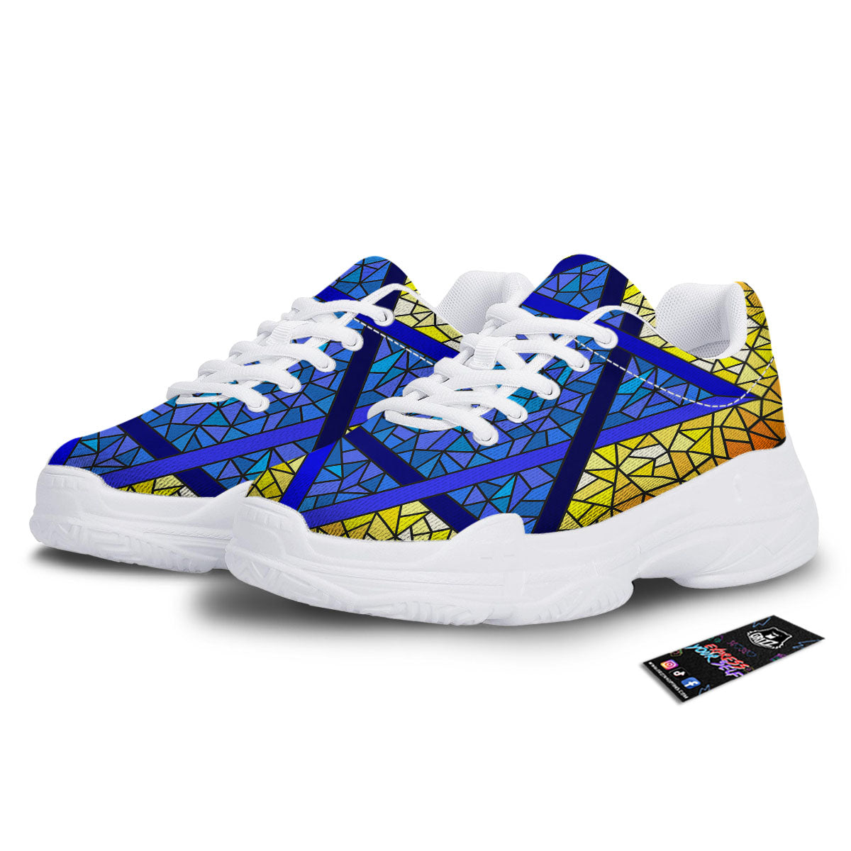 Star of David Stained Glass Print White Chunky Shoes-grizzshop