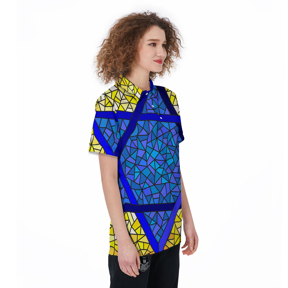 Star of David Stained Glass Print Women's Golf Shirts-grizzshop