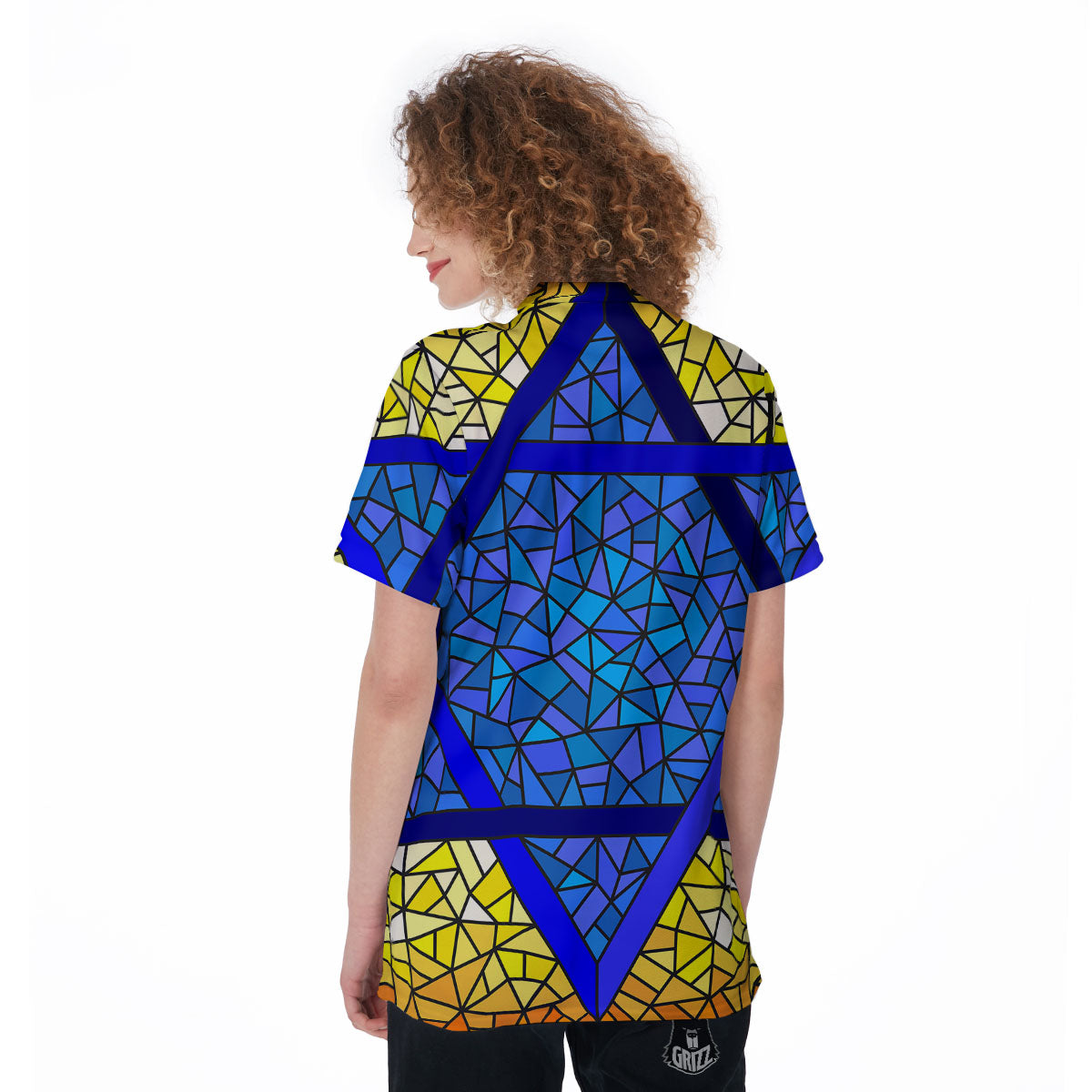 Star of David Stained Glass Print Women's Golf Shirts-grizzshop