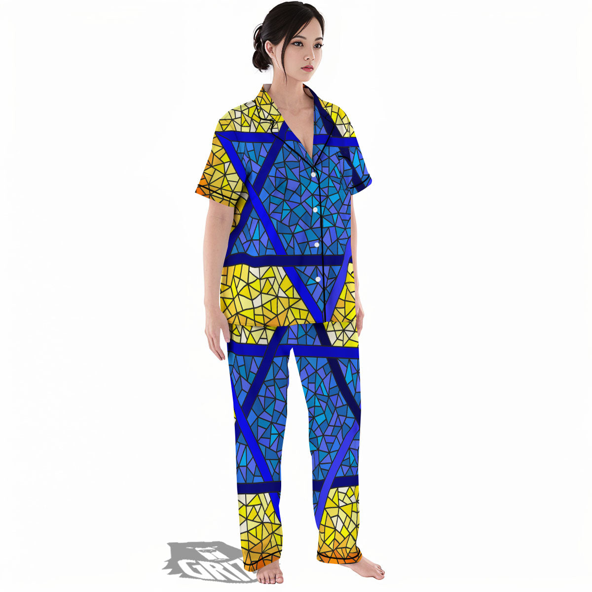 Star of David Stained Glass Print Women's Pajamas Set-grizzshop