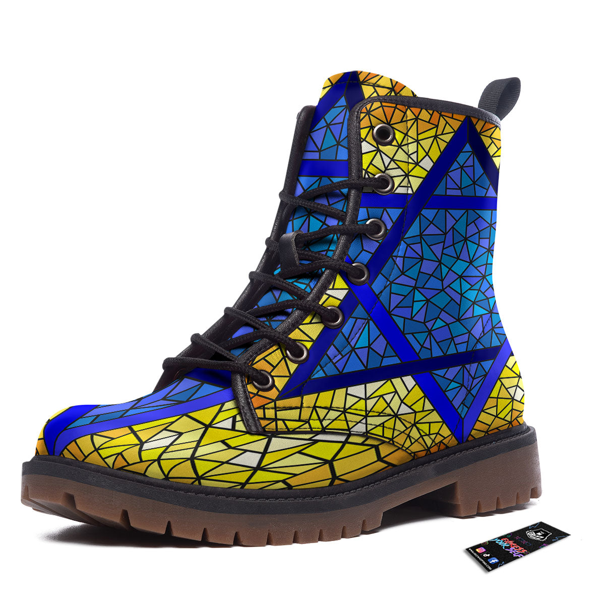 Star of David Stained Glass Print Work Boots-grizzshop