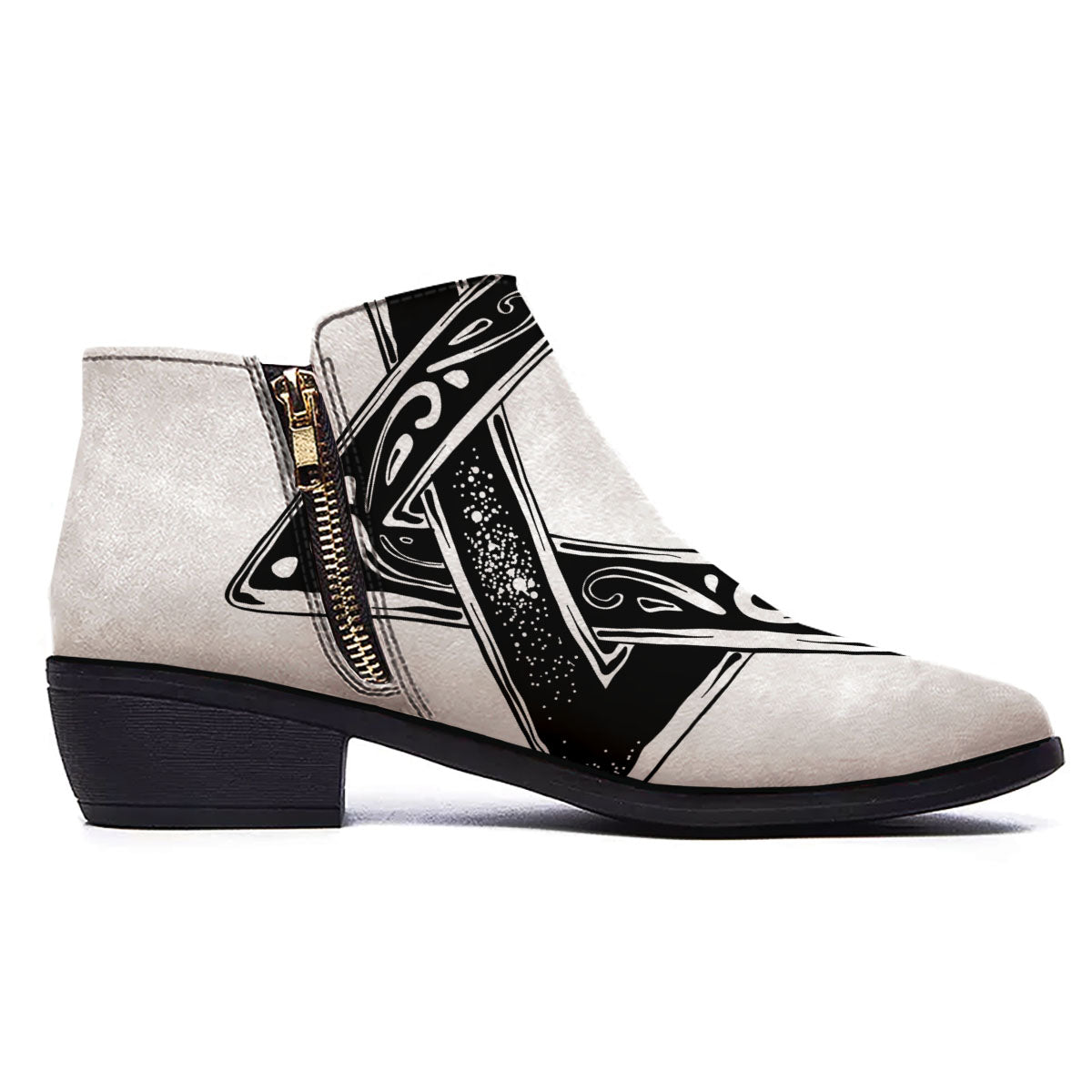 Star of David White And Black Print Ankle Boots-grizzshop