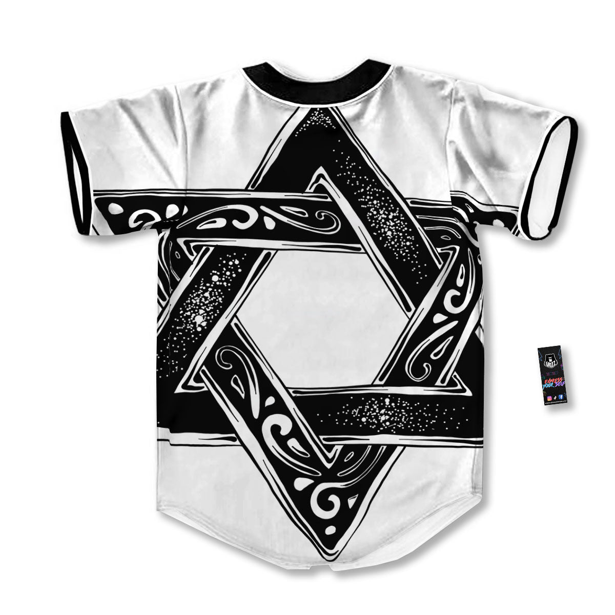 Star of David White And Black Print Baseball Jersey-grizzshop