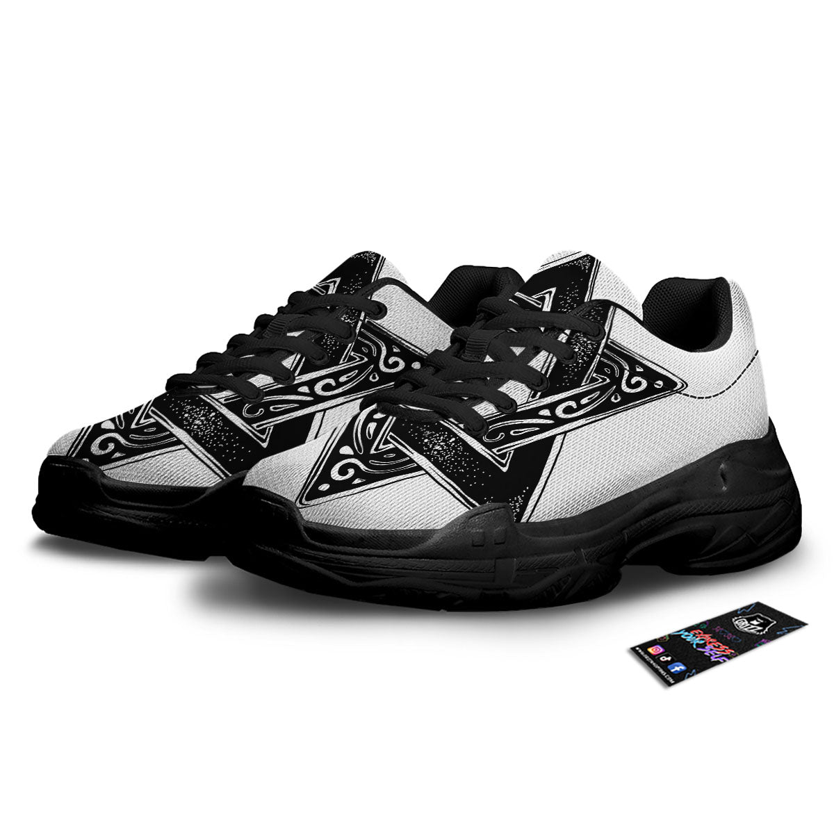Star of David White And Black Print Black Chunky Shoes-grizzshop