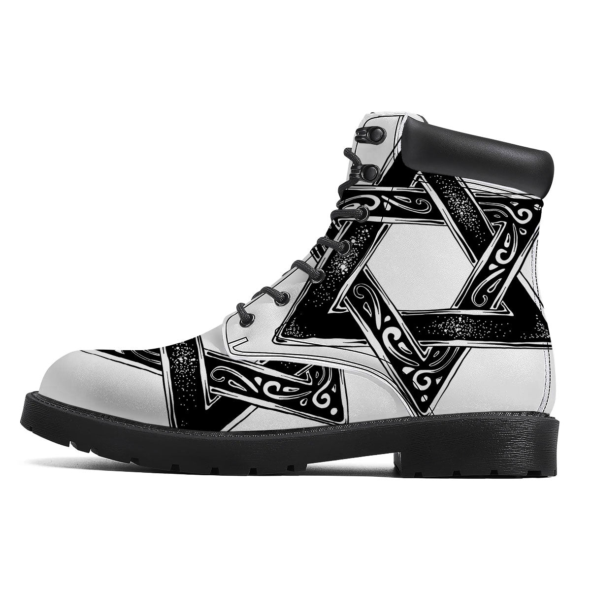 Star of David White And Black Print Boots-grizzshop