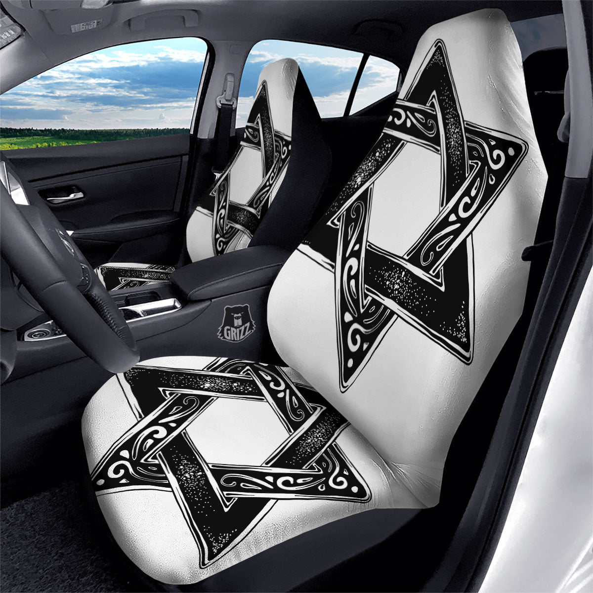 Star of David White And Black Print Car Seat Covers-grizzshop