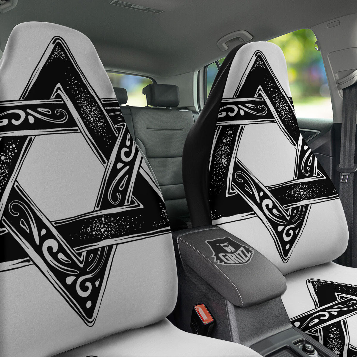 Star of David White And Black Print Car Seat Covers-grizzshop