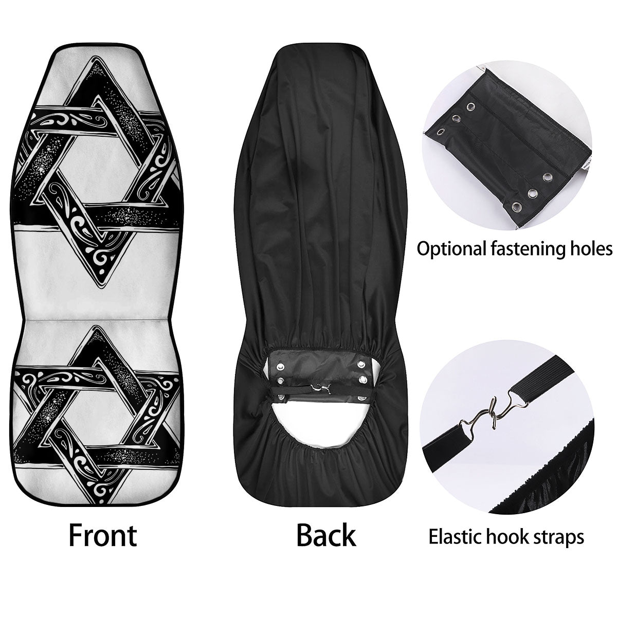 Star of David White And Black Print Car Seat Covers-grizzshop