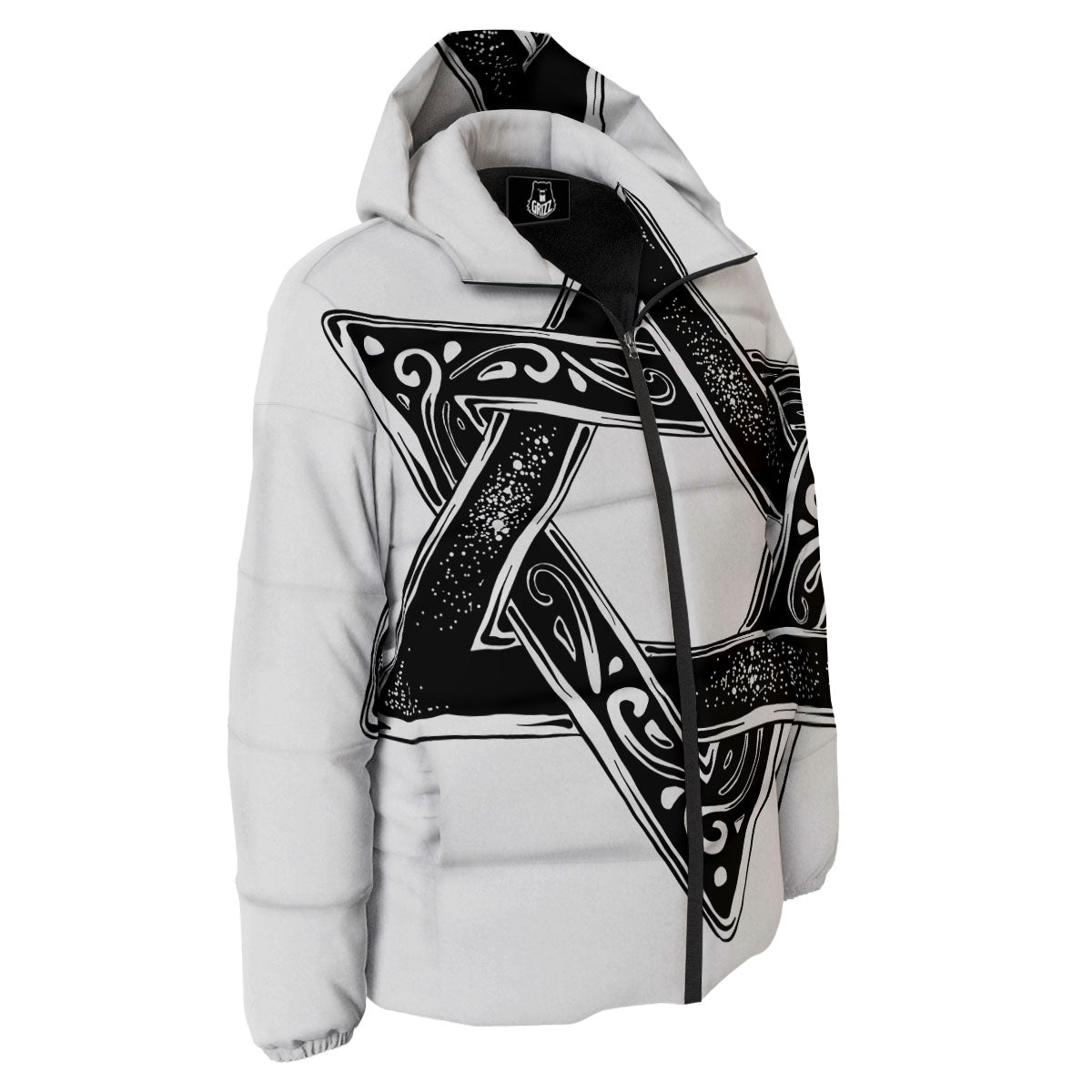 Star of David White And Black Print Down Jacket-grizzshop
