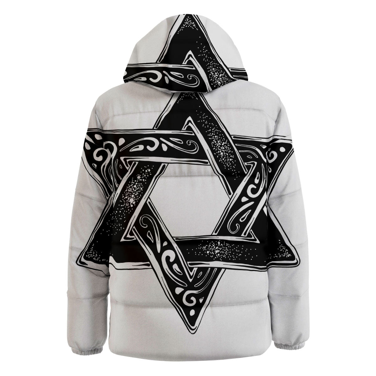 Star of David White And Black Print Down Jacket-grizzshop