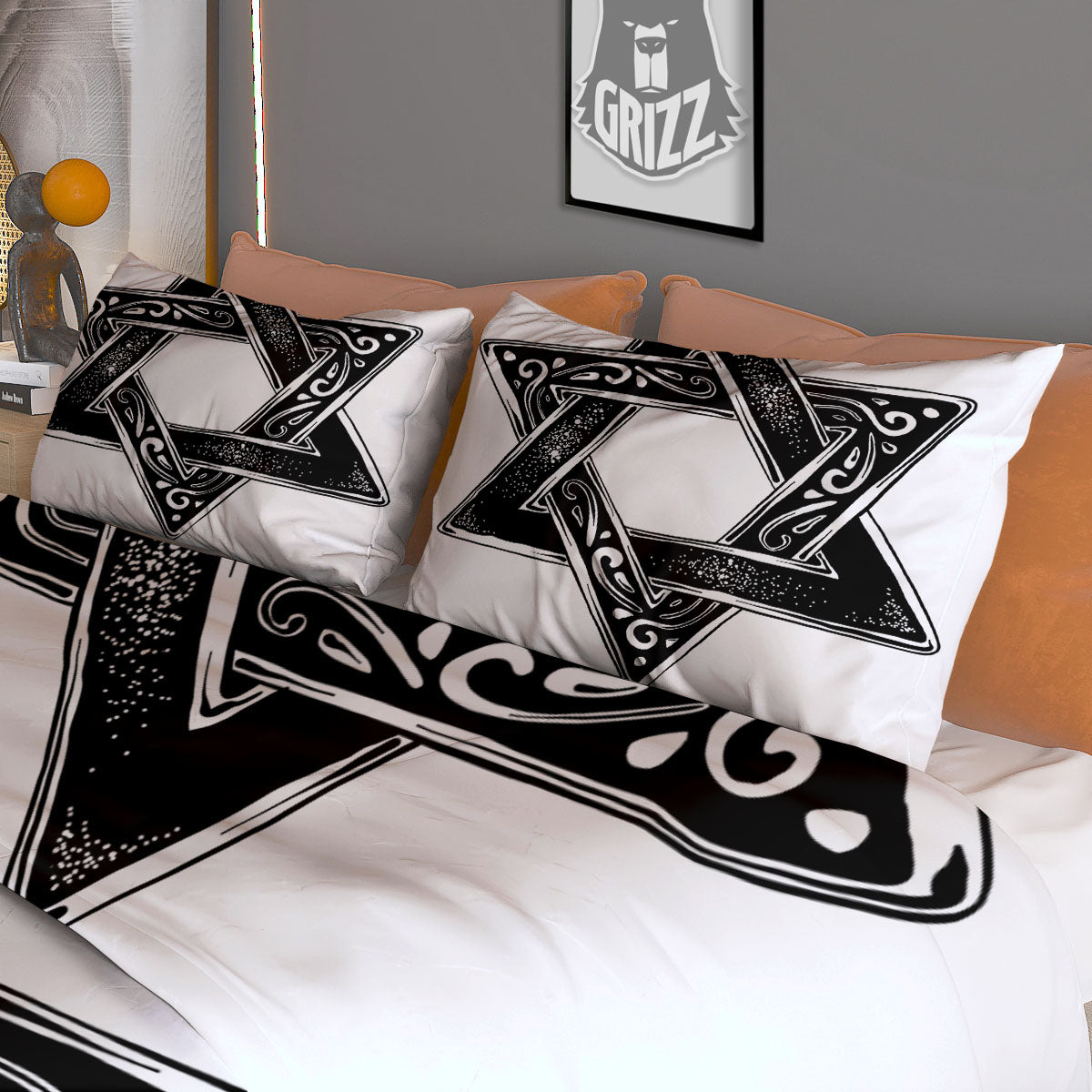 Star of David White And Black Print Duvet Cover Bedding Set