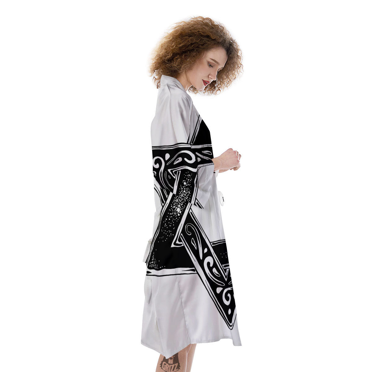 Star of David White And Black Print Kimono-grizzshop