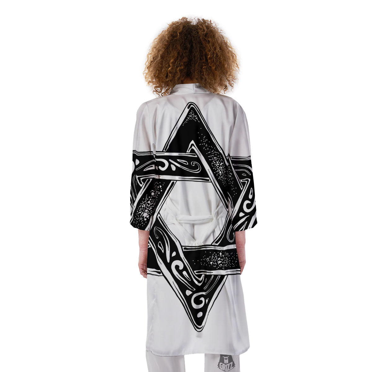 Star of David White And Black Print Kimono-grizzshop
