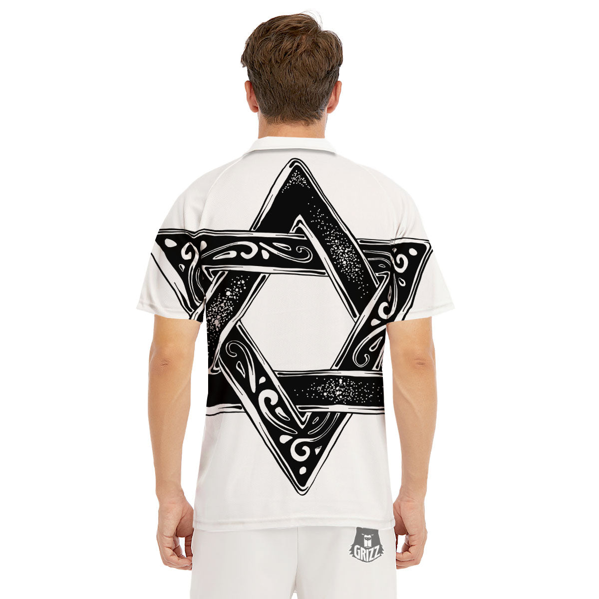 Star of David White And Black Print Men's Golf Shirts-grizzshop