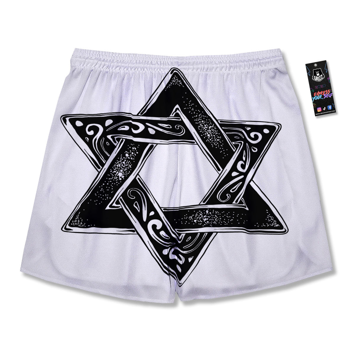 Star of David White And Black Print Men's Running Shorts-grizzshop