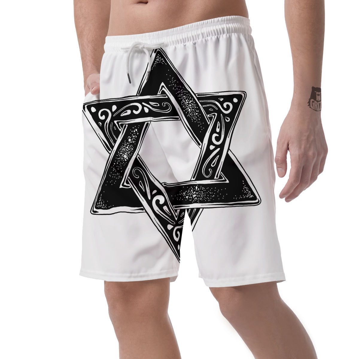 Star of David White And Black Print Men's Shorts-grizzshop