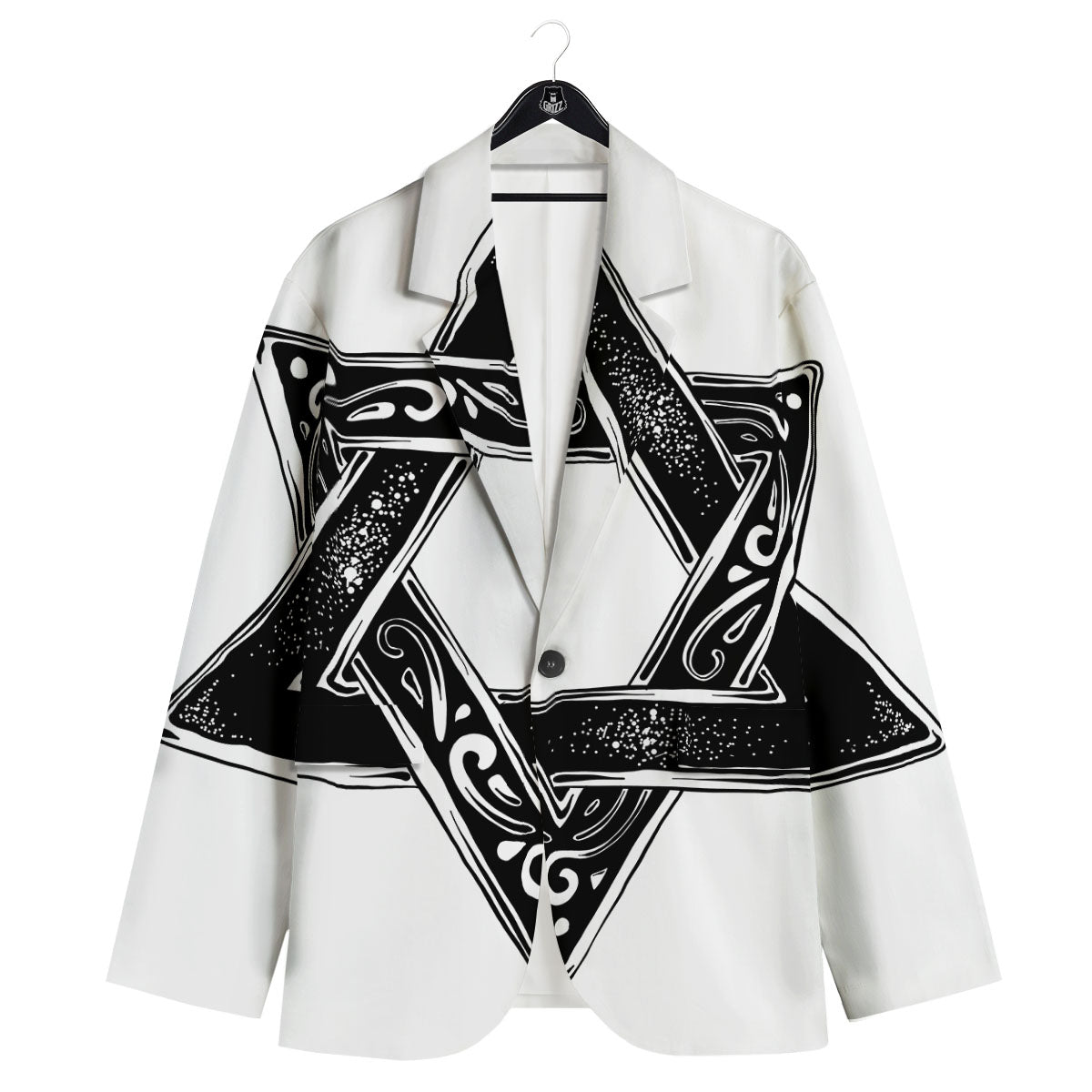 Star of David White And Black Print Men's Sport Coat-grizzshop