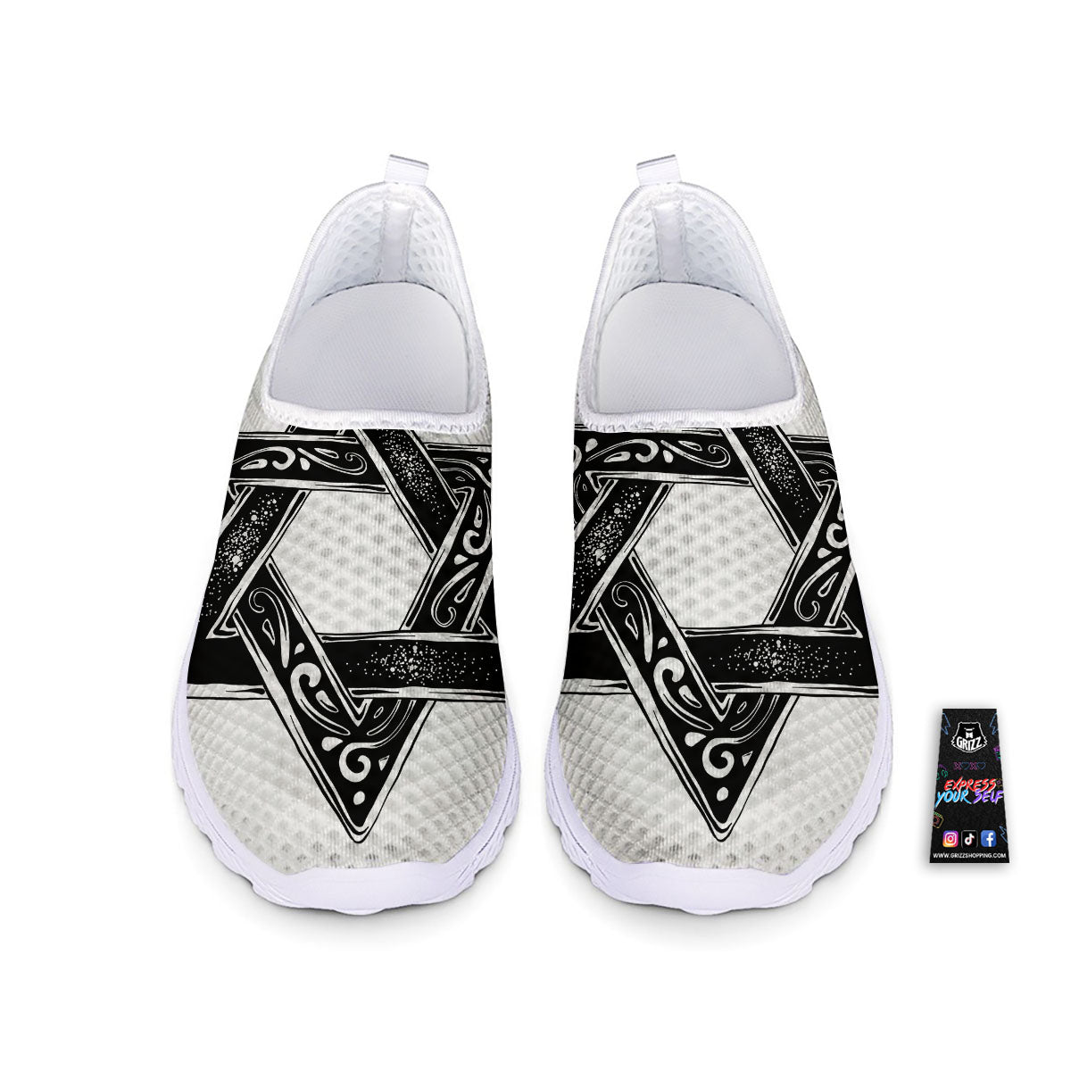 Star of David White And Black Print Nurse Shoes-grizzshop