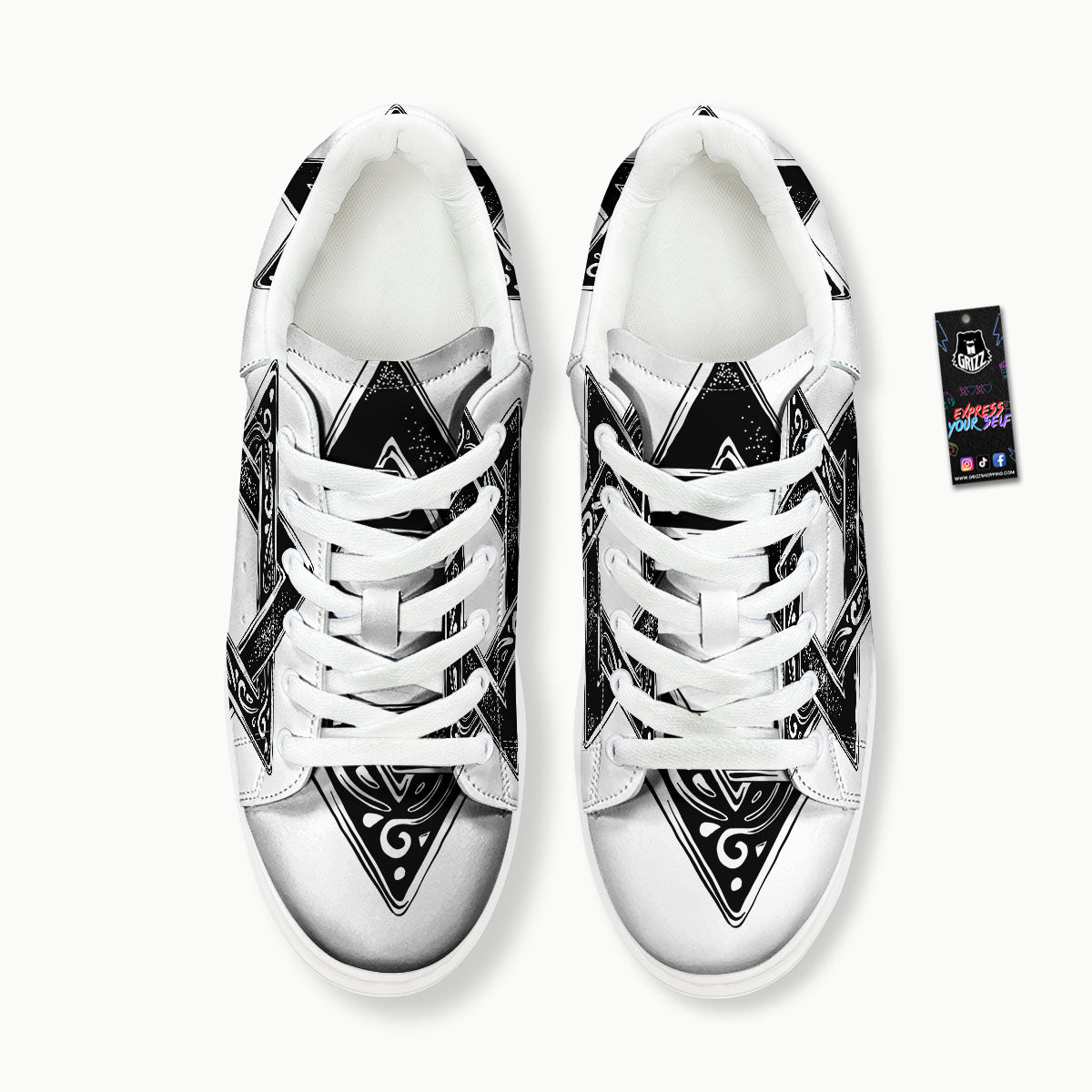 Star of David White And Black Print Platform Shoes-grizzshop