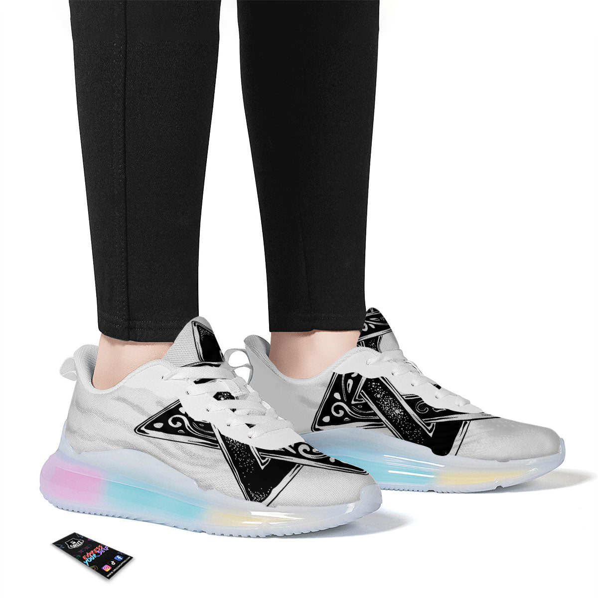 Star of David White And Black Print Running Sneakers-grizzshop