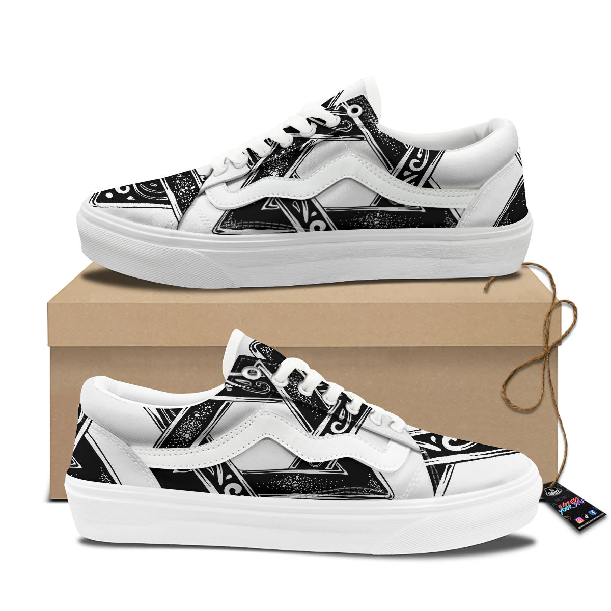 Star of David White And Black Print Skate Shoes-grizzshop