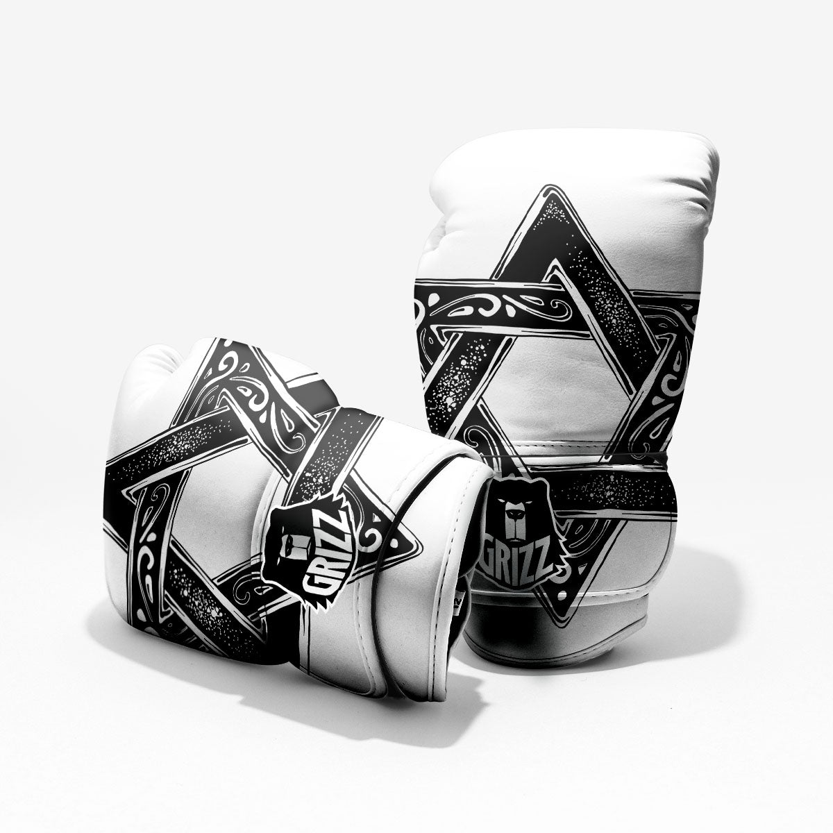 Star of David White And Black Print Pro Boxing Glove