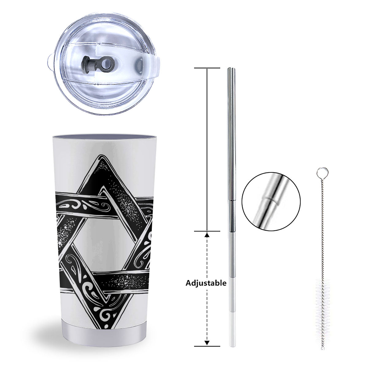 Star of David White And Black Print Tumbler-grizzshop