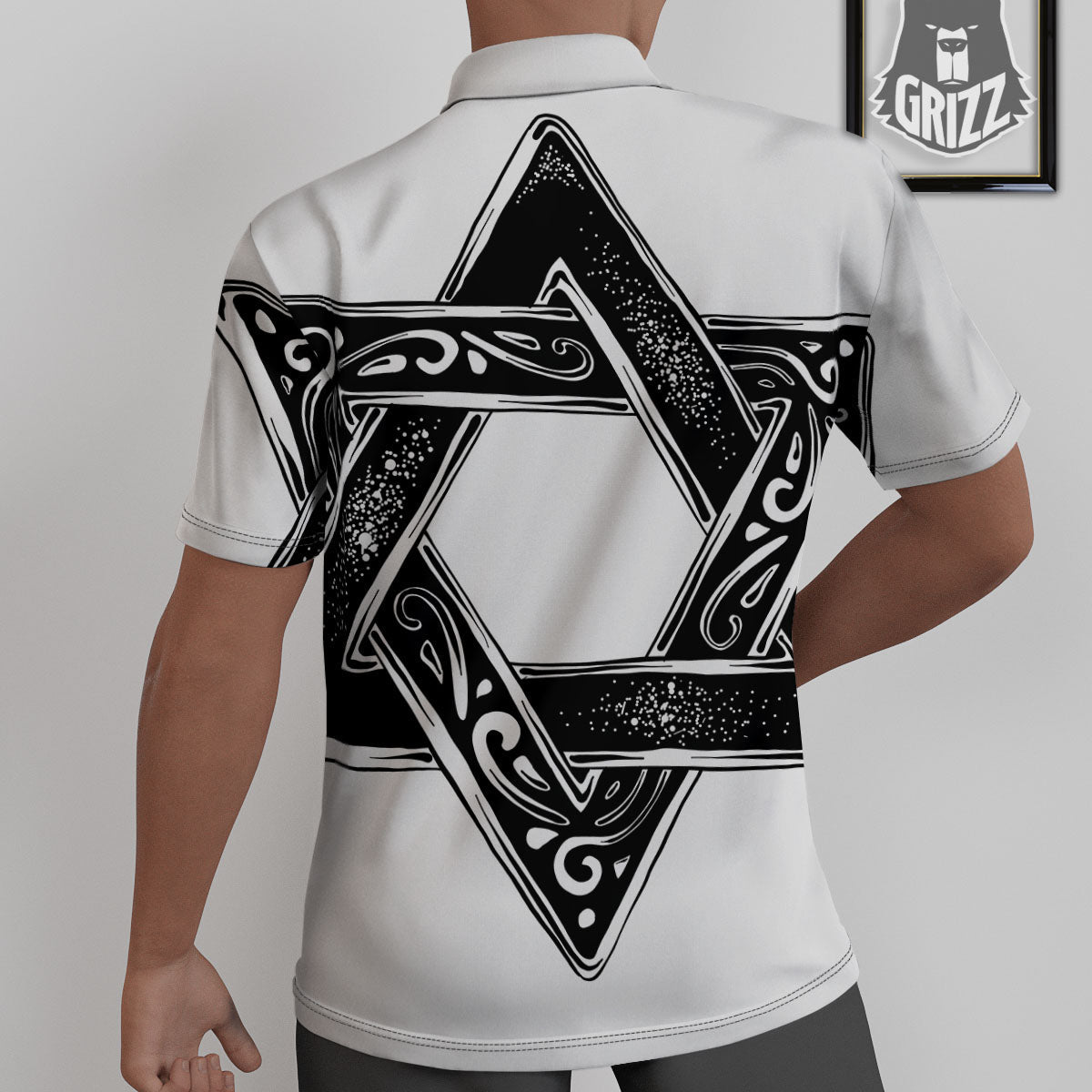 Star of David White And Black Print Untucked Shirts-grizzshop