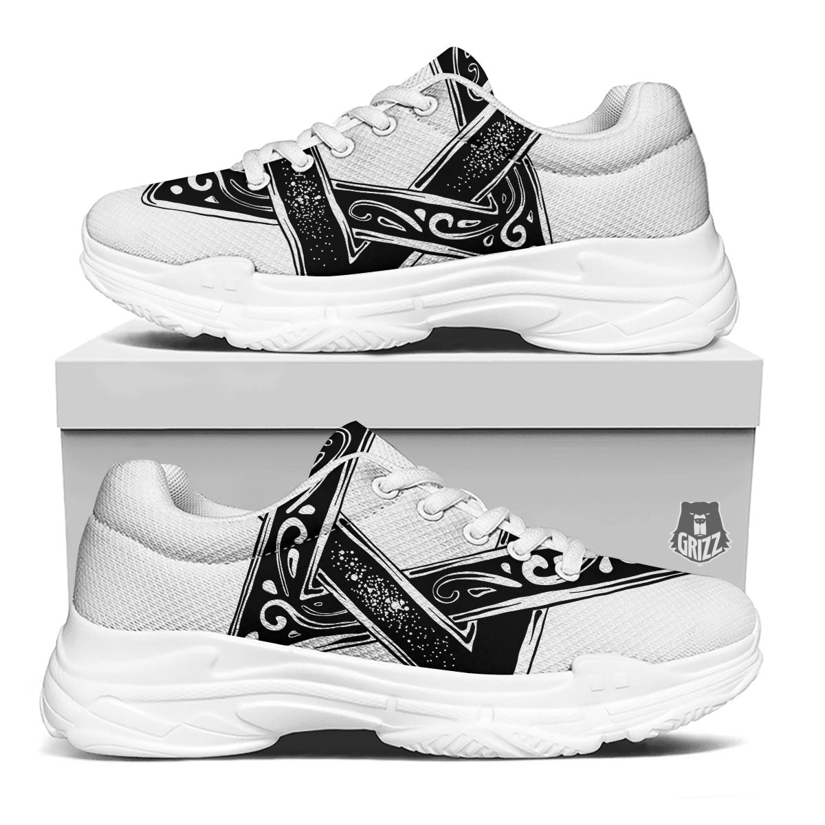 Star of David White And Black Print White Chunky Shoes-grizzshop