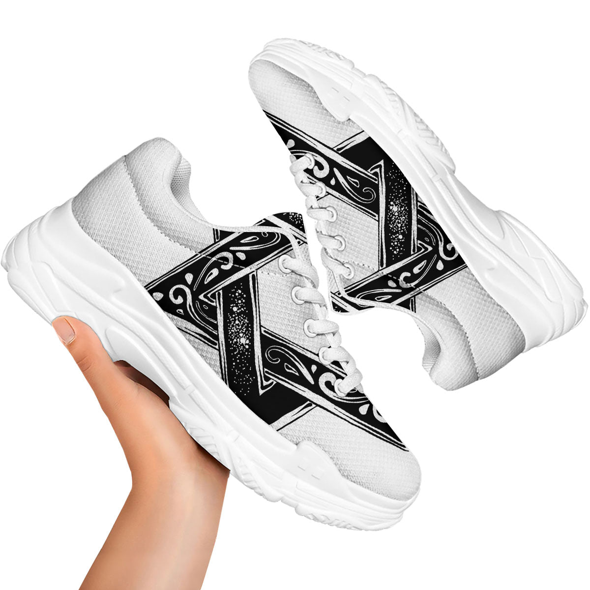 Star of David White And Black Print White Chunky Shoes-grizzshop