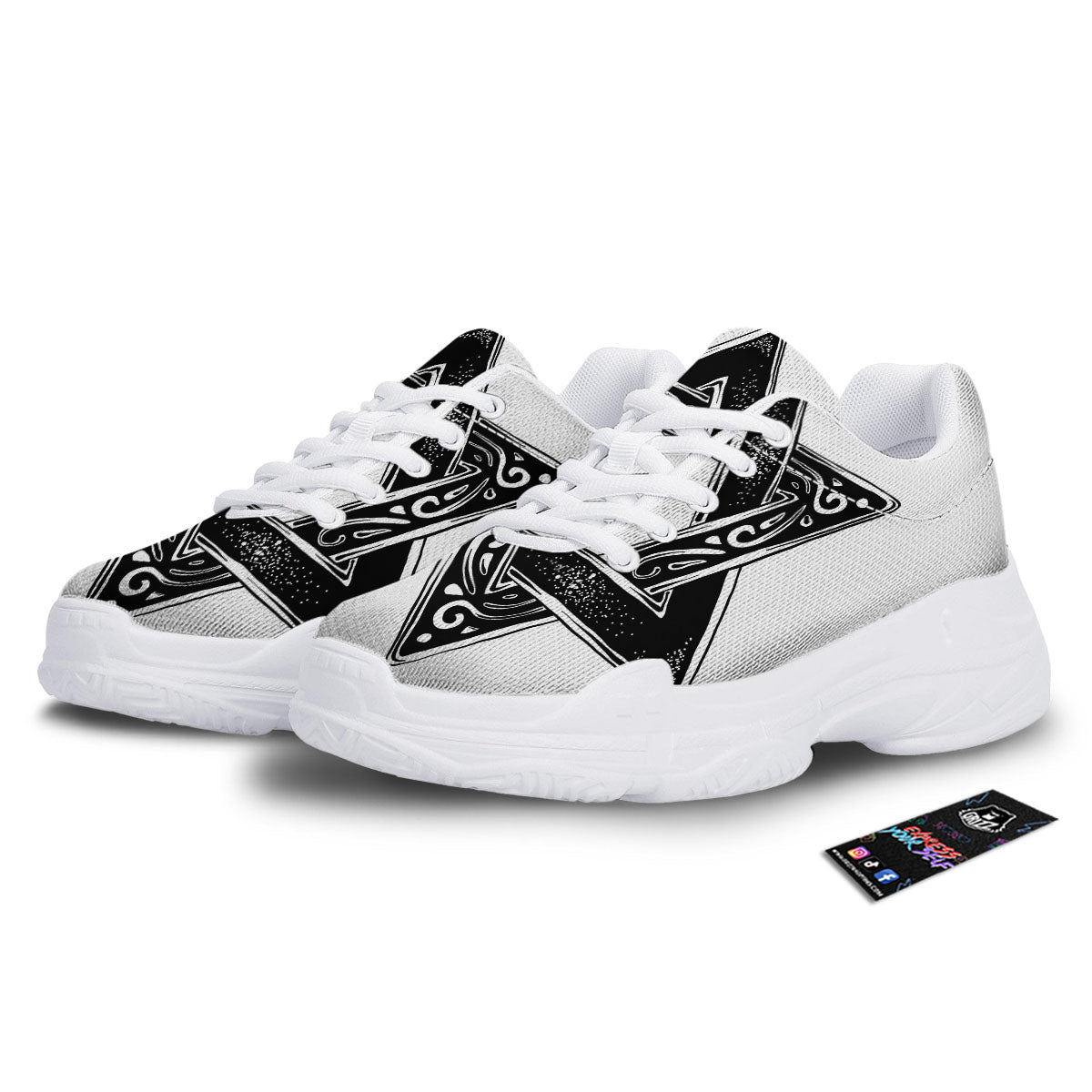 Star of David White And Black Print White Chunky Shoes-grizzshop
