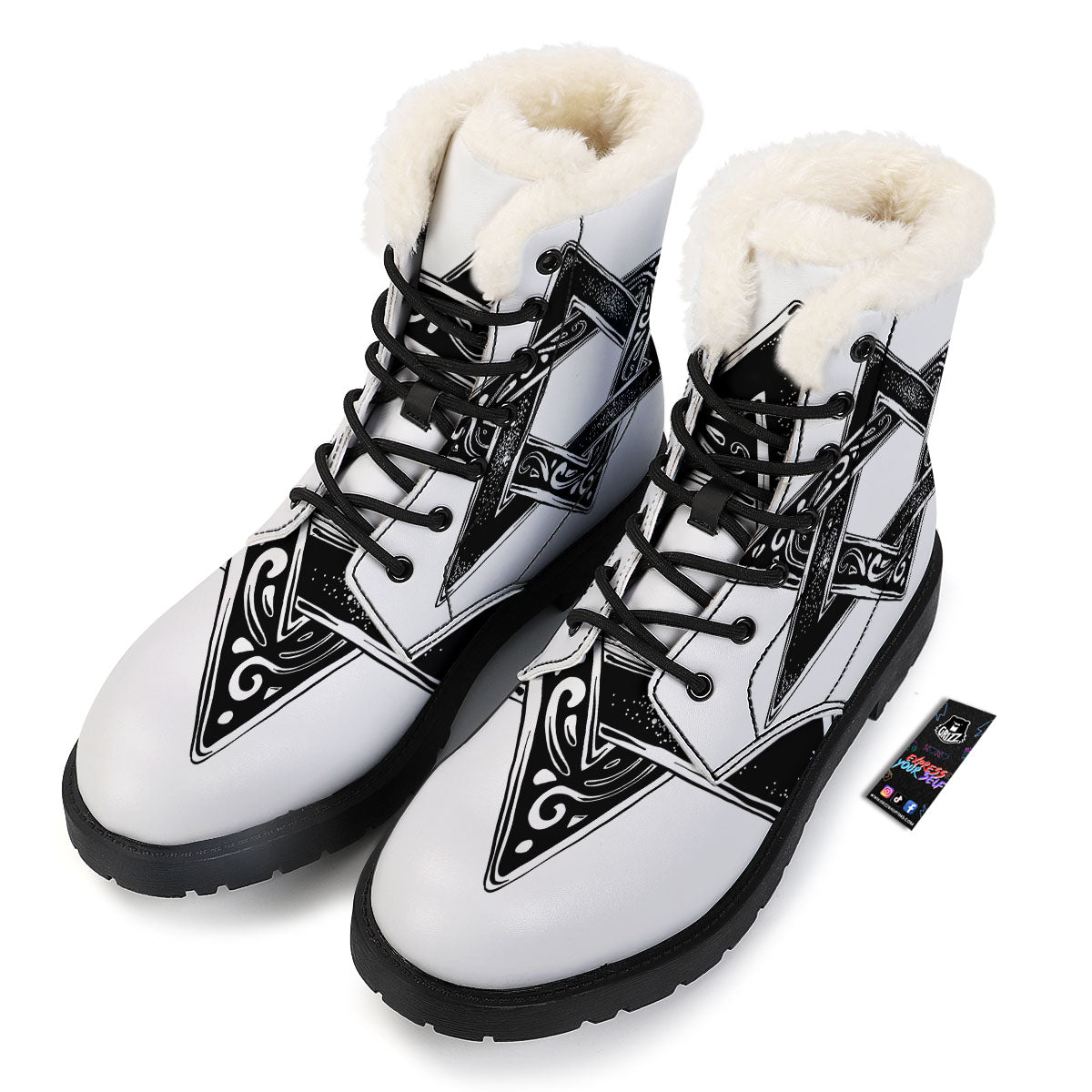 Star of David White And Black Print Winter Boots-grizzshop