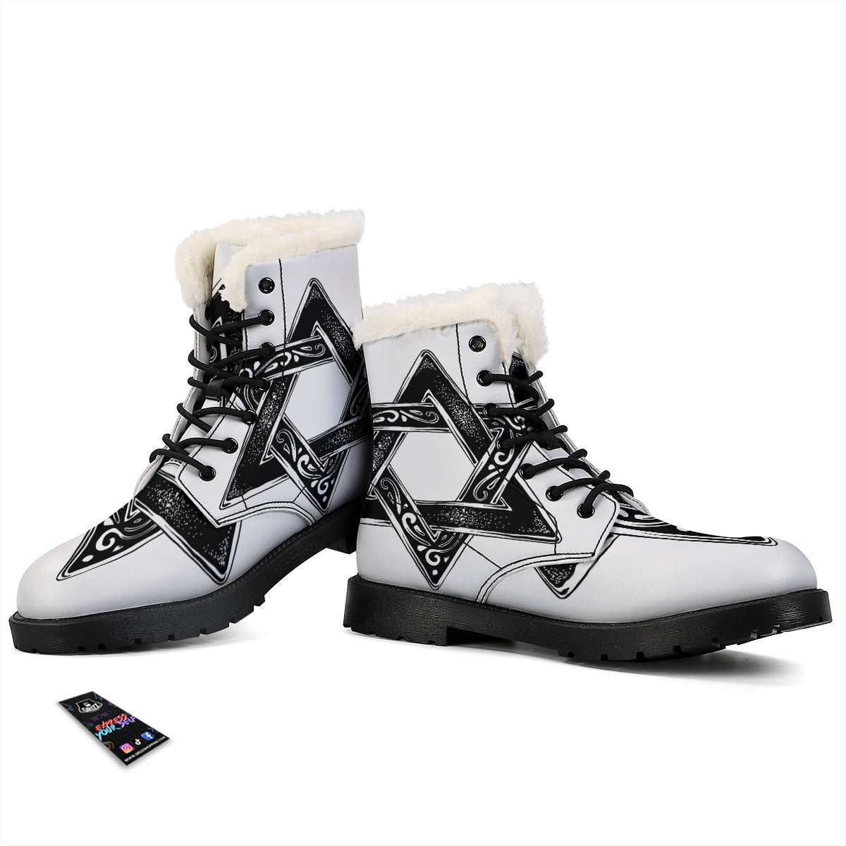 Star of David White And Black Print Winter Boots-grizzshop