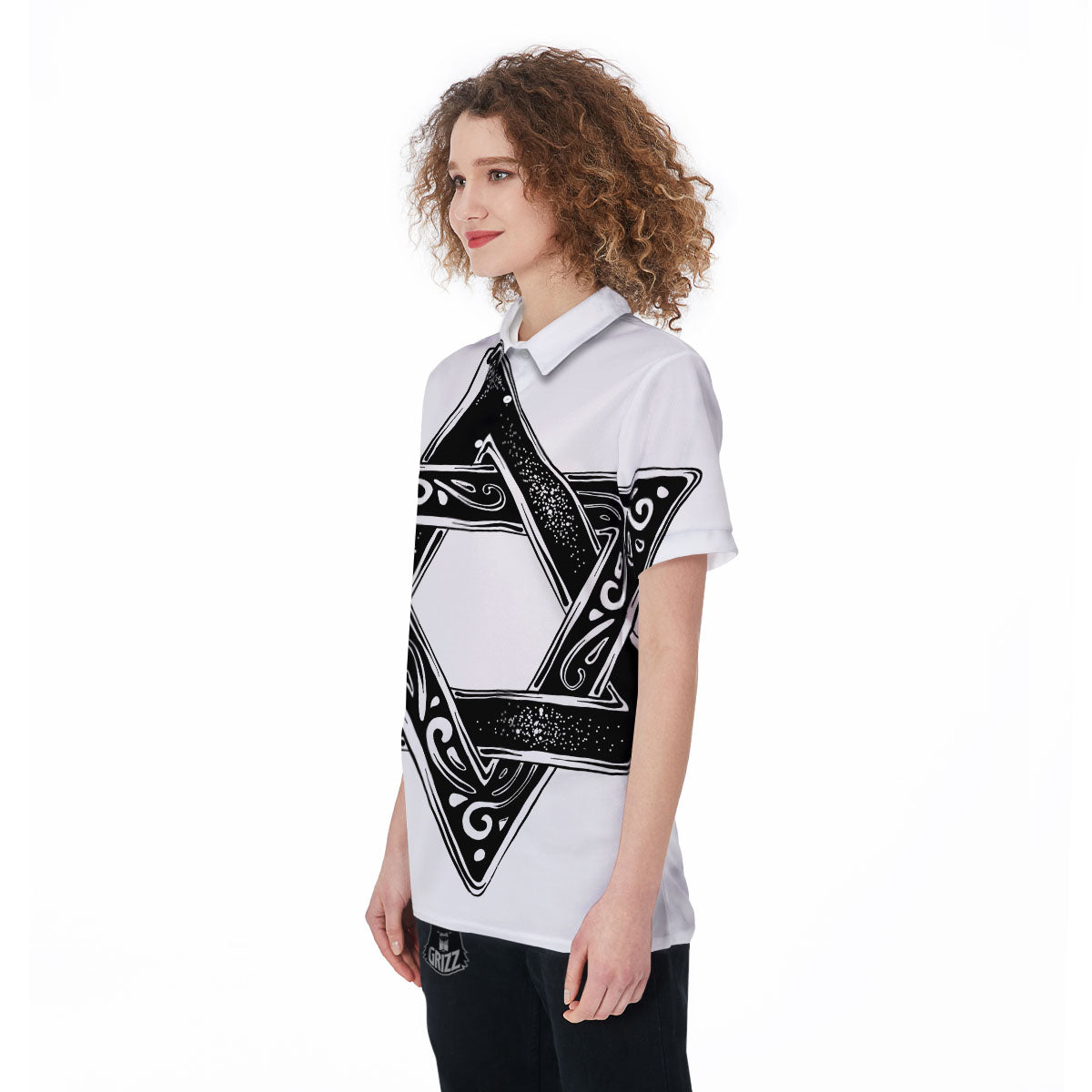 Star of David White And Black Print Women's Golf Shirts-grizzshop