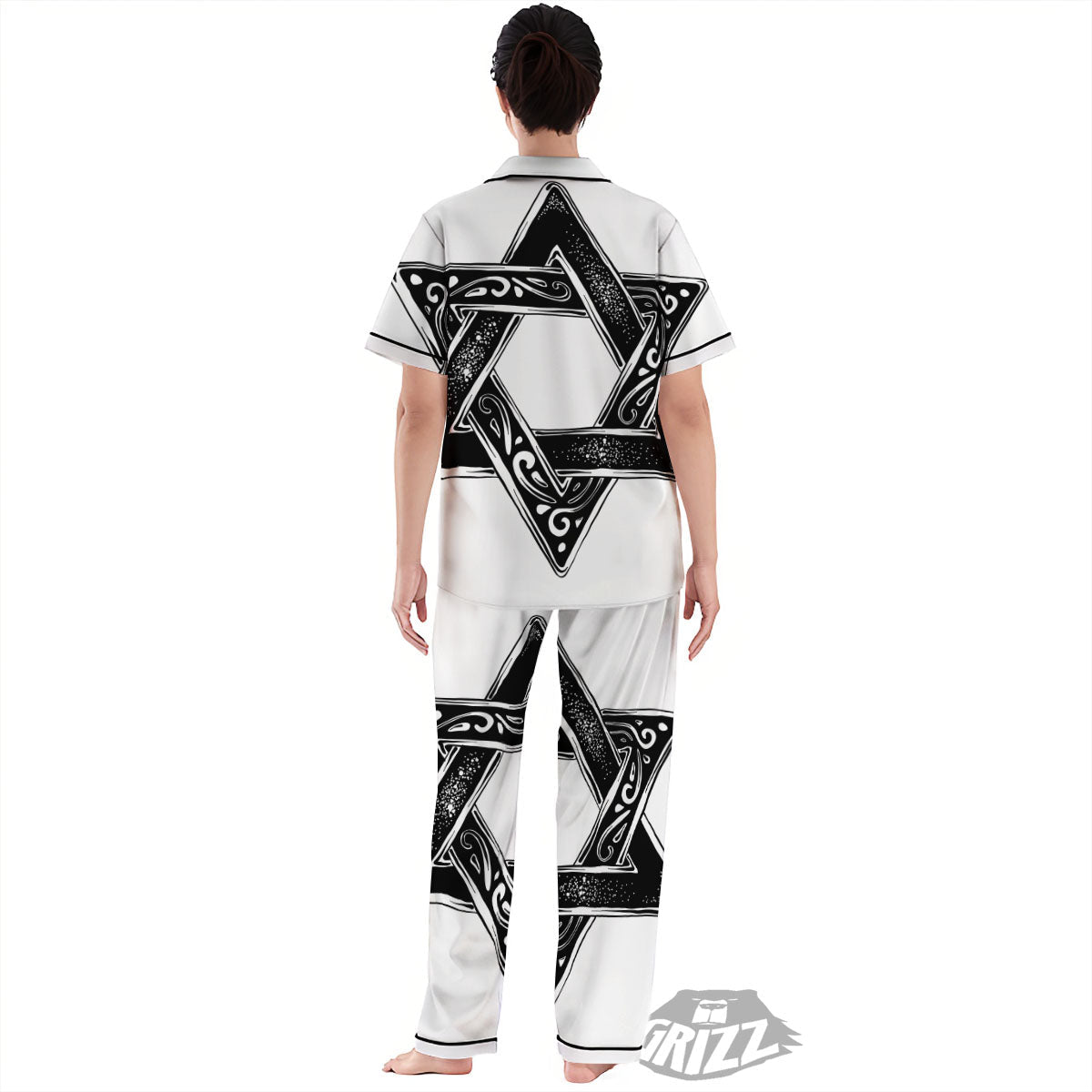Star of David White And Black Print Women's Pajamas Set-grizzshop