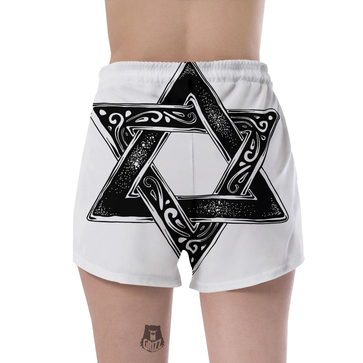 Star of David White And Black Print Women's Shorts-grizzshop