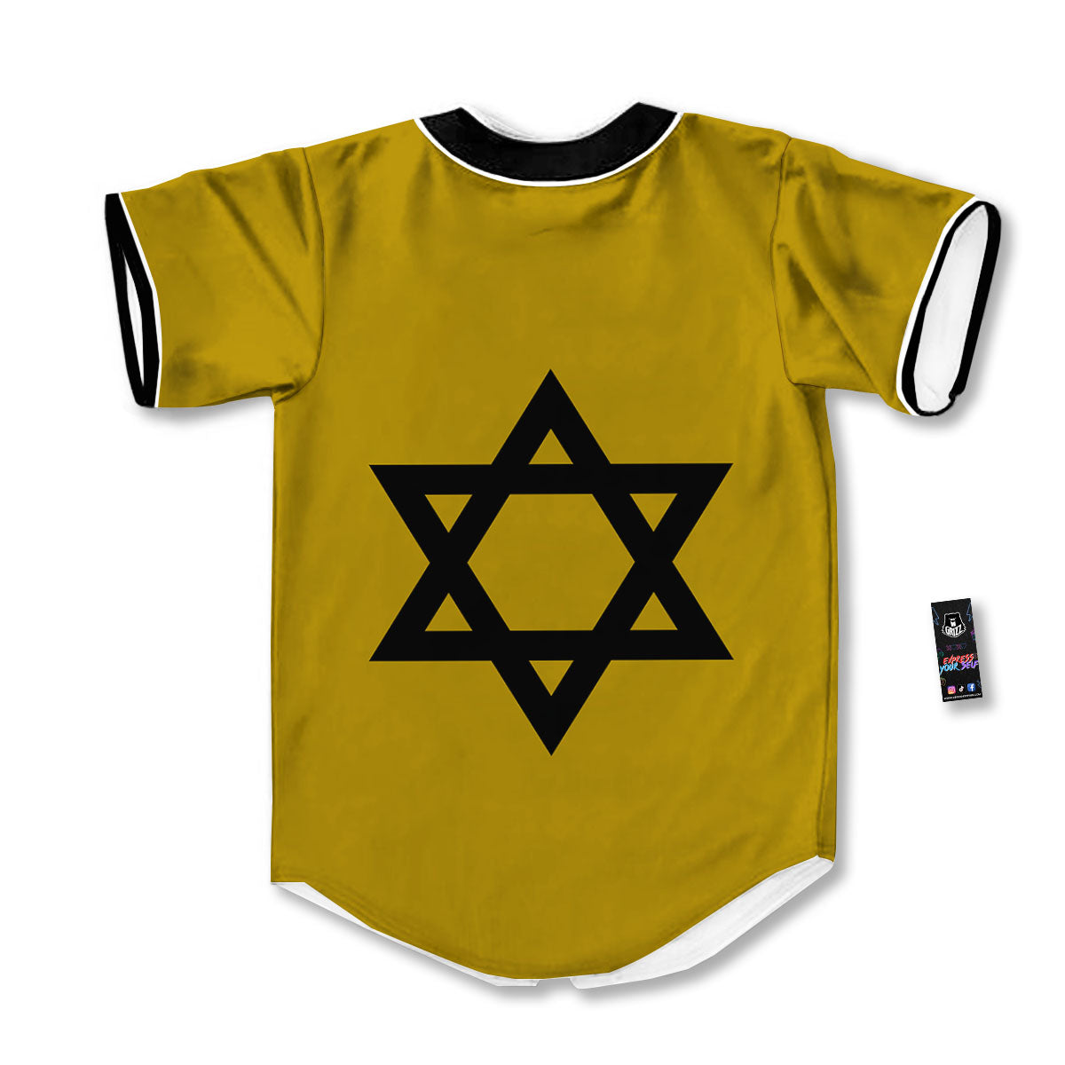 Star of David Yellow And Black Print Baseball Jersey-grizzshop