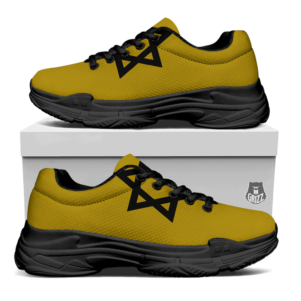 Star of David Yellow And Black Print Black Chunky Shoes-grizzshop