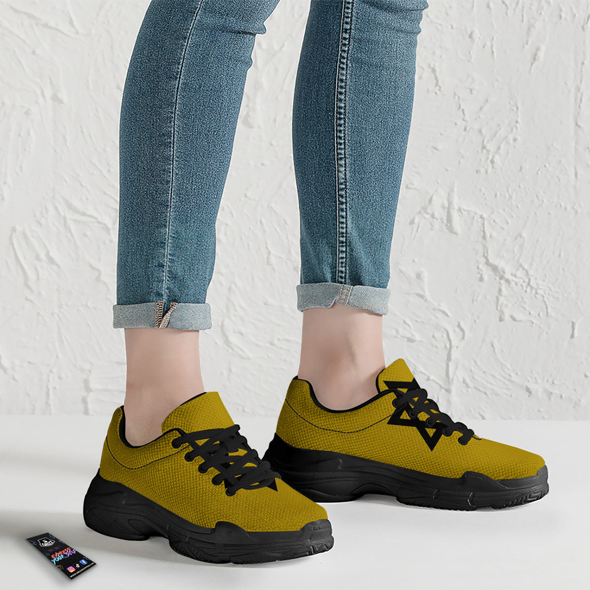 Star of David Yellow And Black Print Black Chunky Shoes-grizzshop