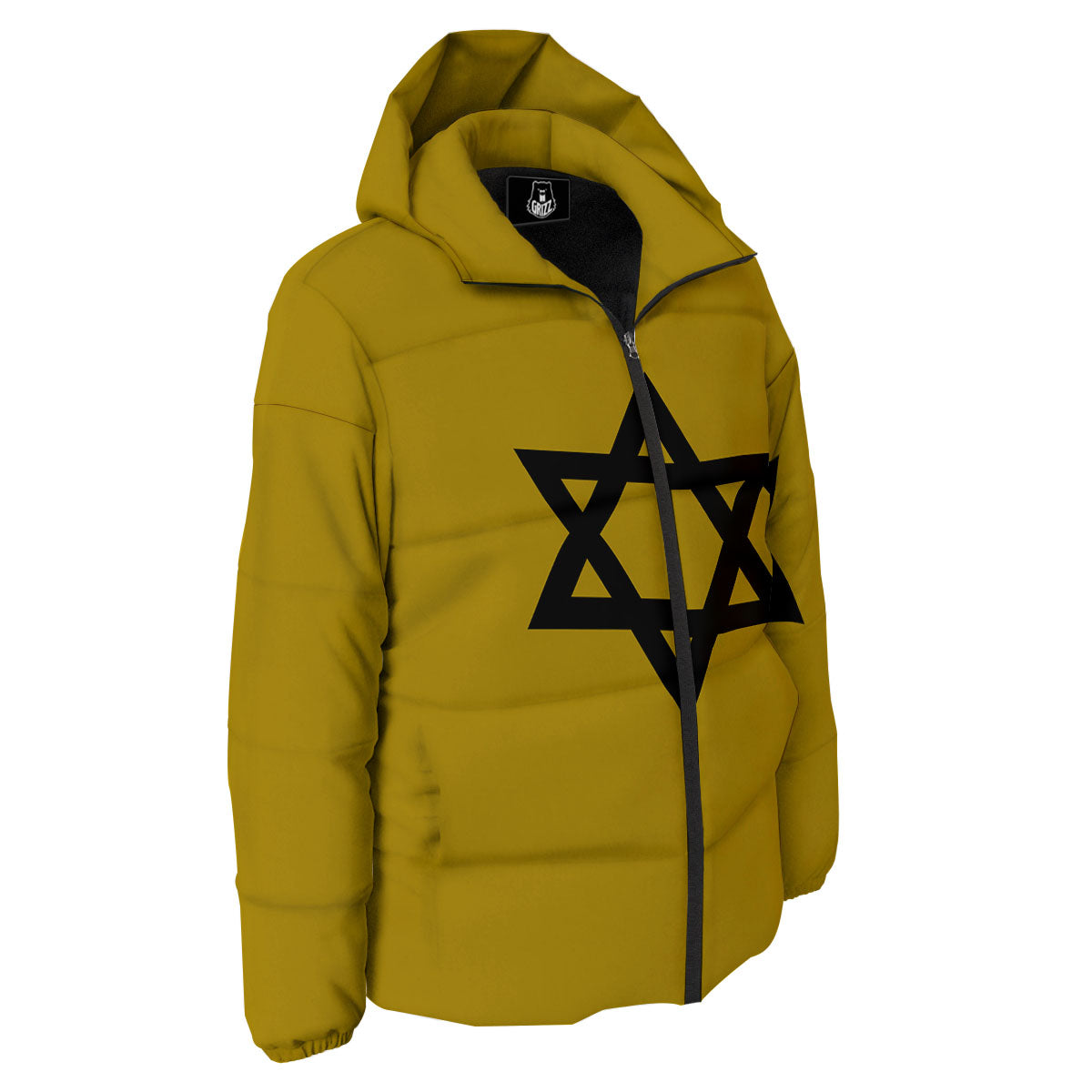 Star of David Yellow And Black Print Down Jacket-grizzshop