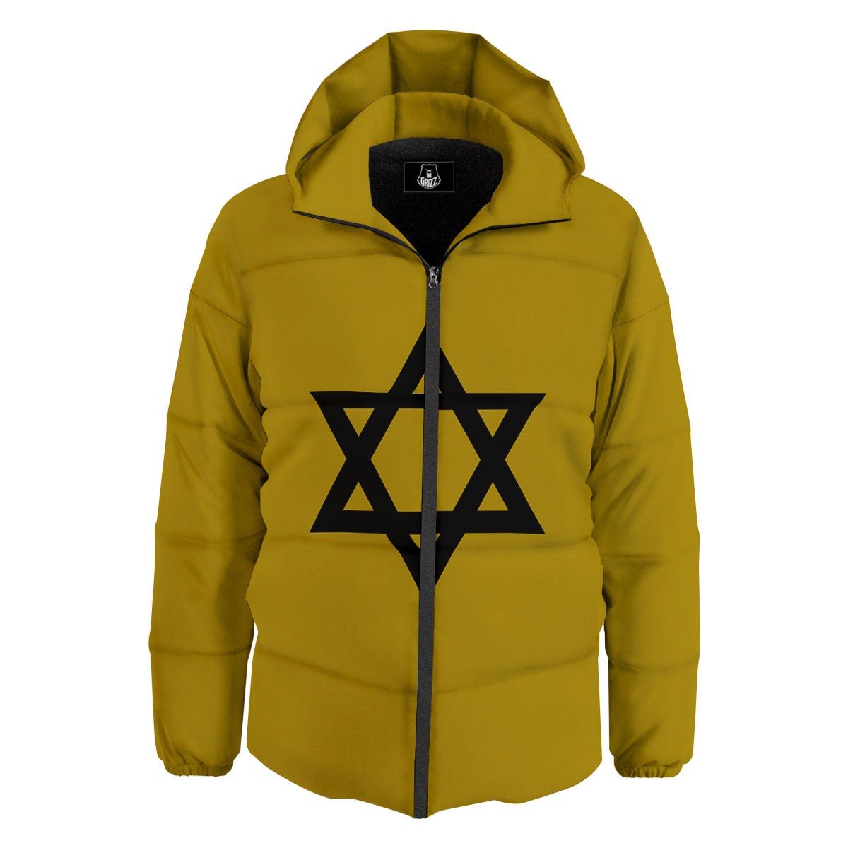 Star of David Yellow And Black Print Down Jacket-grizzshop