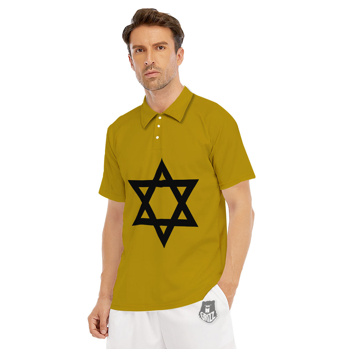 Star of David Yellow And Black Print Men's Golf Shirts-grizzshop