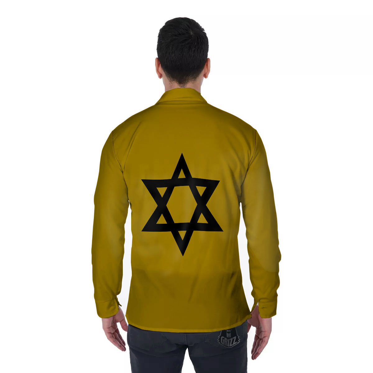 Star of David Yellow And Black Print Men's Long Sleeve Shirts-grizzshop