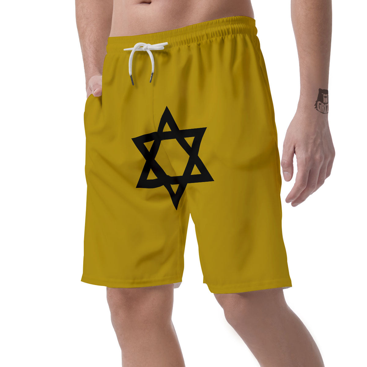 Star of David Yellow And Black Print Men's Shorts-grizzshop