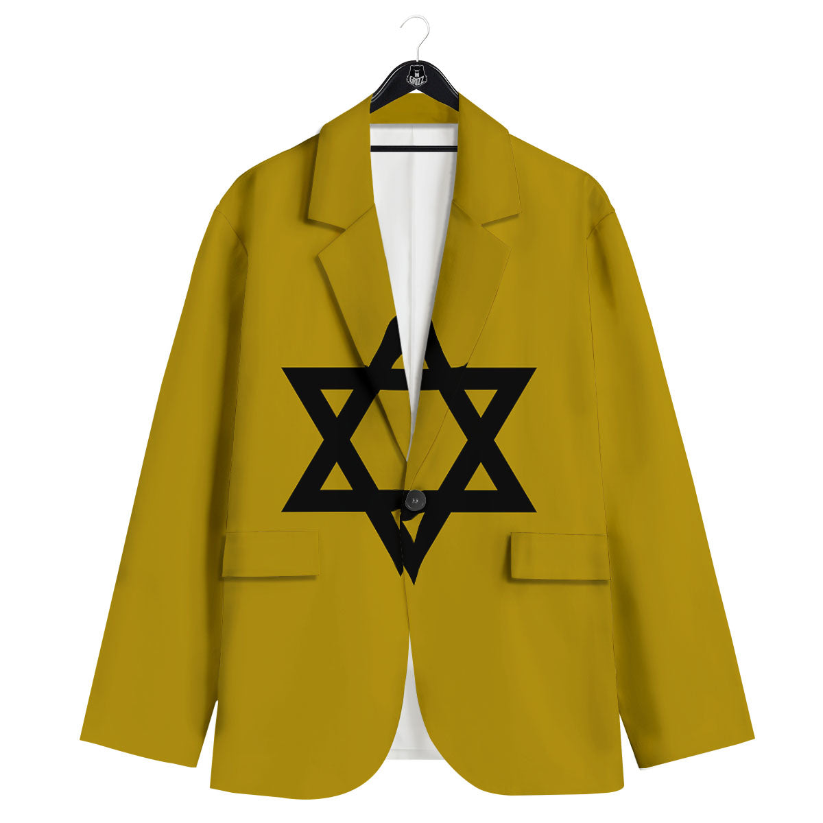 Star of David Yellow And Black Print Men's Sport Coat-grizzshop